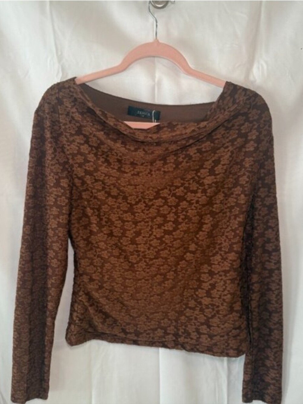 Jesica M Brown Lace Cowl Neck Long Sleeve Top